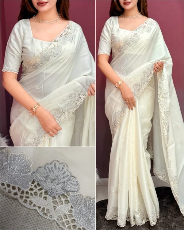 Rani 001- korean tussar with Embroidery and cutwork