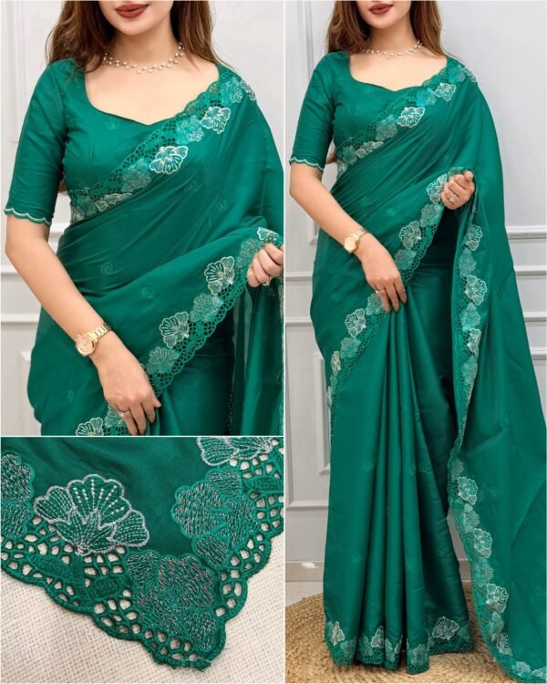 Rani 003- korean tussar with Embroidery and cutwork
