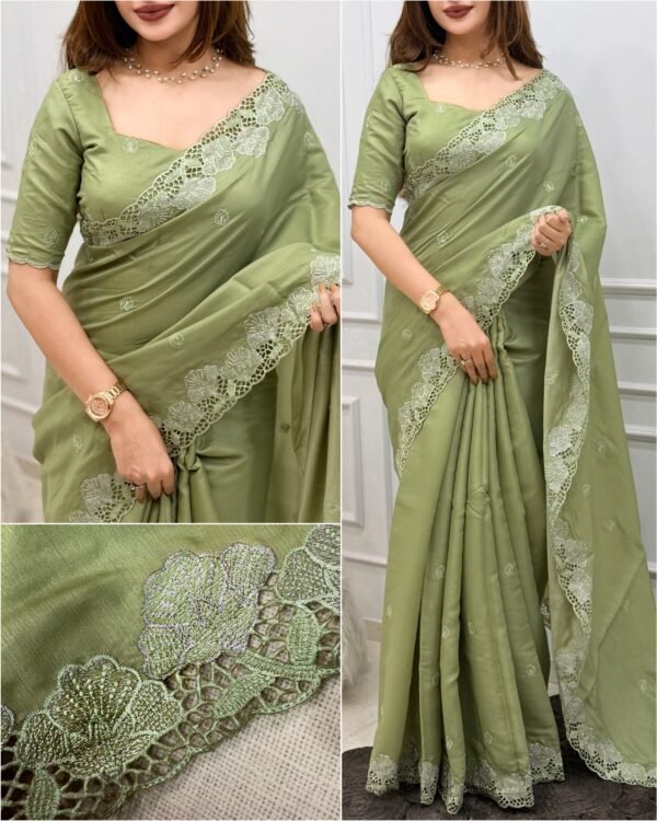 Rani 002- korean tussar with Embroidery and cutwork