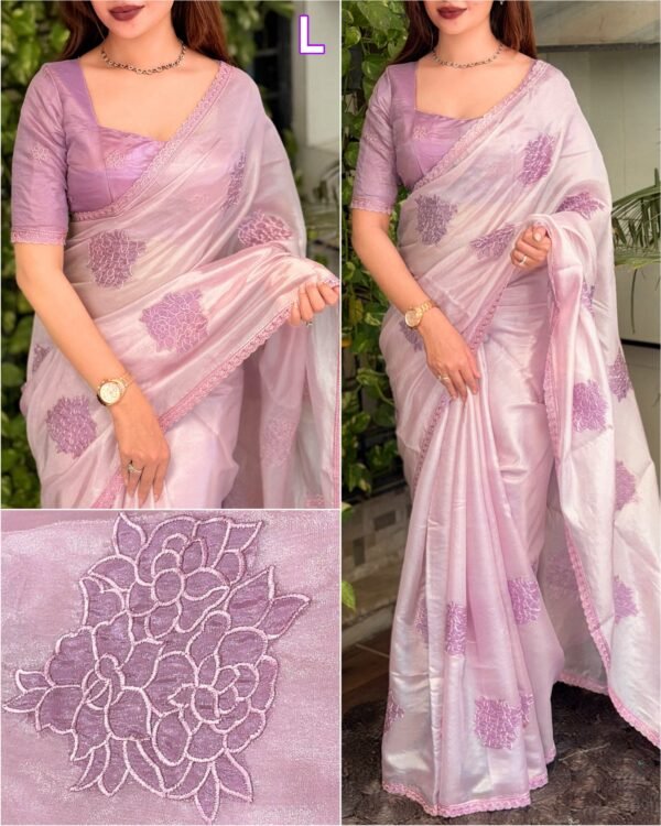 Flora 002- Applique floral rangoli silk saree