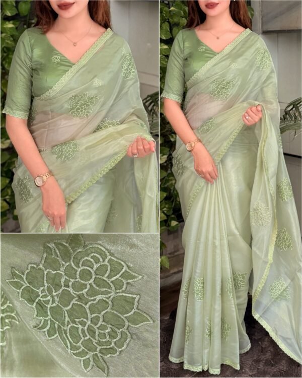 Flora 003- Applique floral rangoli silk saree