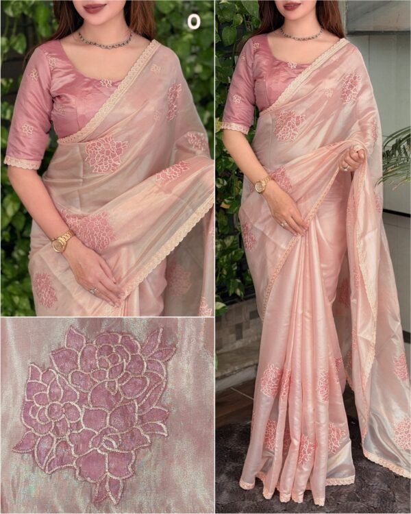 Flora 004- Applique floral rangoli silk saree