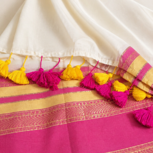 Sruthi-003 120 Thread Count Mul Cotton Saree with Traditional Gold Kasavu Border (Copy) (Copy)