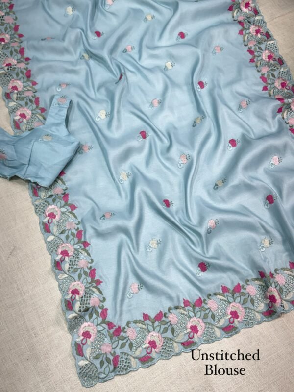 Elly 003- korean tussar saree embroidery and cutwork