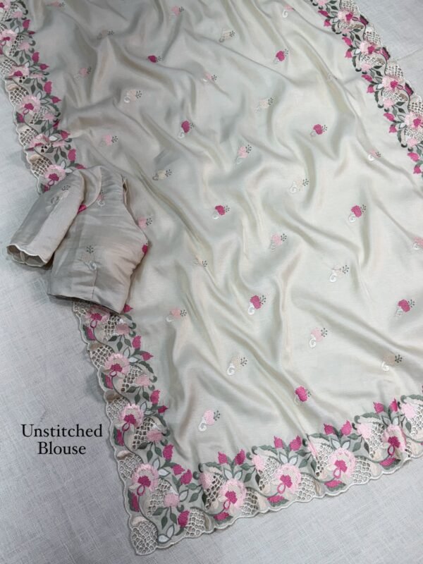Elly 005- korean tussar saree embroidery and cutwork