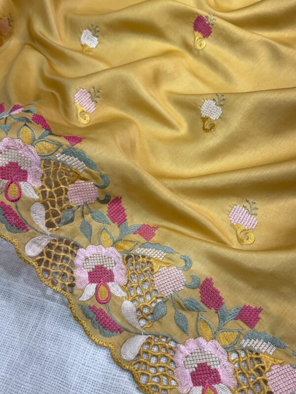 Elly 004- korean tussar saree embroidery and cutwork