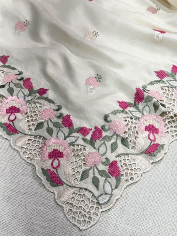 Elly 005- korean tussar saree embroidery and cutwork